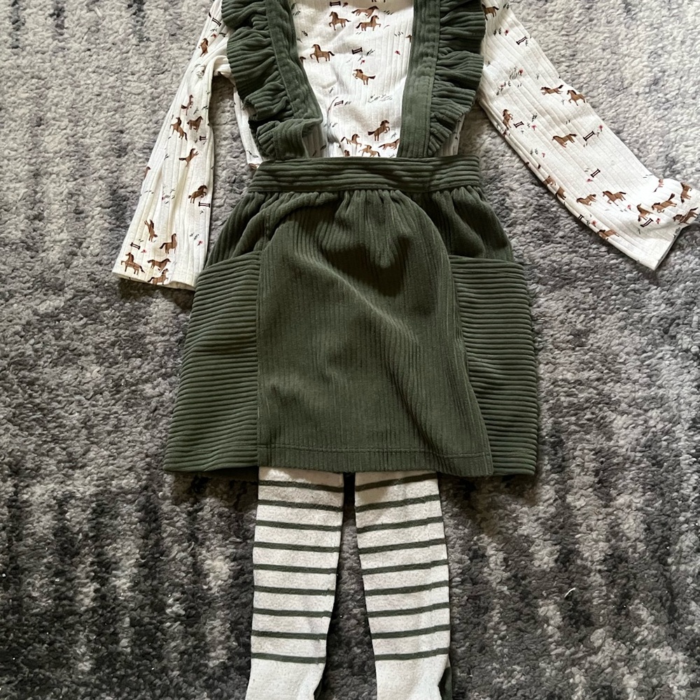 Wonder Nation Green Pinafore Dress Set